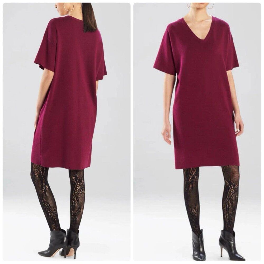 Natori Angkor V Neck Cashmere Blend Dress Magenta Size L